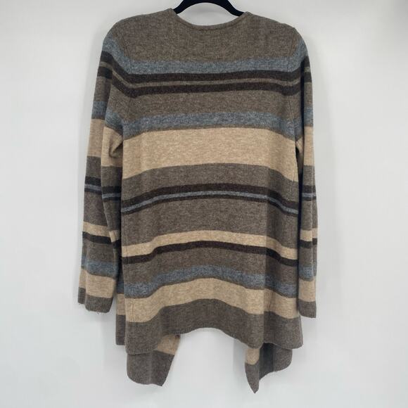 Rebecca Elliot Women's Brown Tan Blue Striped Waterfall Cardigan Size Large - Picture 2 of 9